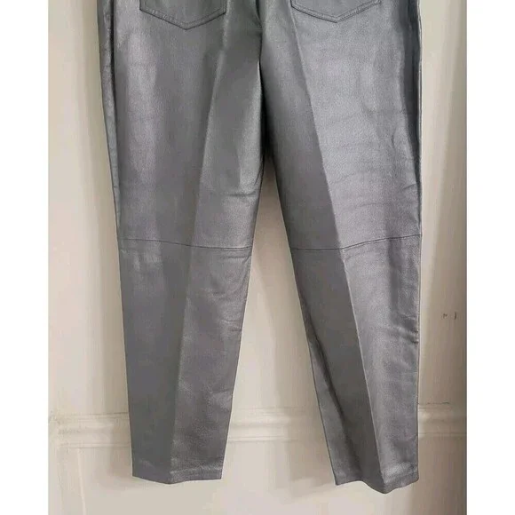 Vintage Forenza Size 16 Leather Pants  Silver Cigarette High Rise Disco - Picture 6 of 11